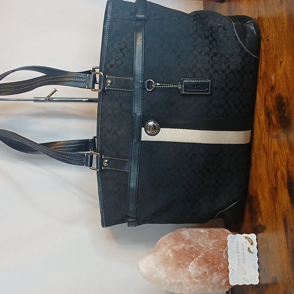 Coach Handbags - AUTHENTIC Coach SIGNATURE SMALL C HERITAGE STRIPE BLK WITH BLUE HUGE! Tote Bag